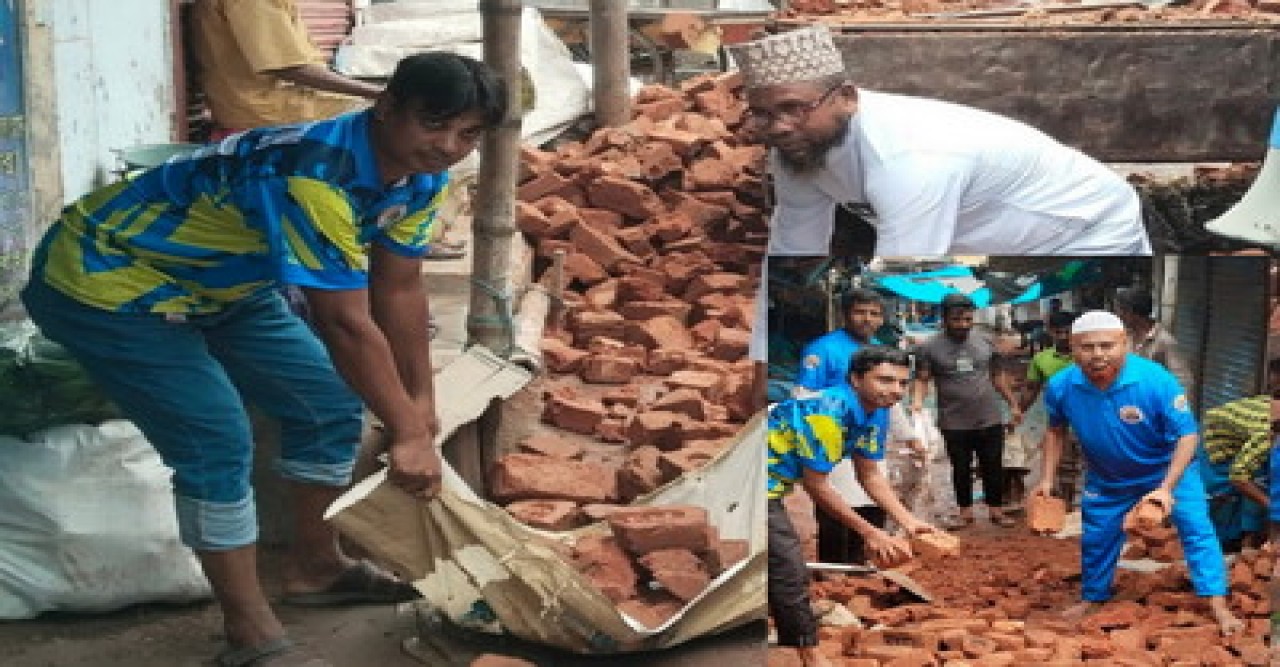 মান্দায় কর্মরত সাংবাদিক ও ব্যবসায়ীদের উদ্যোগে কাঁচা বাজারের রাস্তা সংস্কার