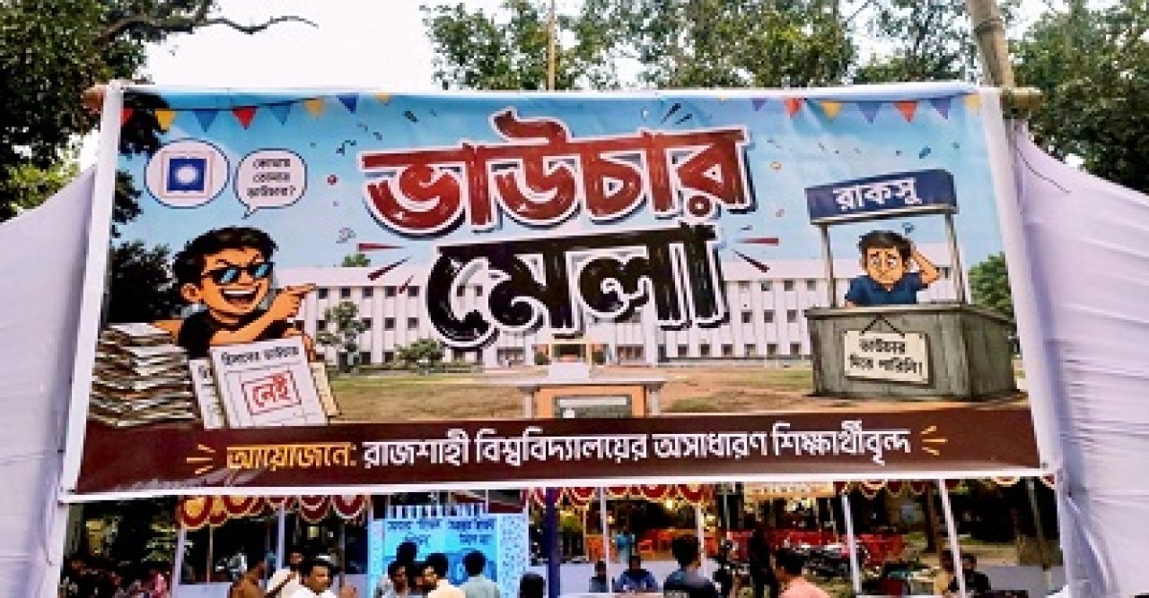 রাকসু ভিপি-জিএসকে ব্যঙ্গ করে রাবিতে ছাত্রদলের ‘ভাউচার মেলা’
